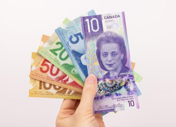 “Realistic Canadian Dollar prop money featuring CAD $5, $10, $20, $50, and $100 bills for movies, photography, and creative productions.”